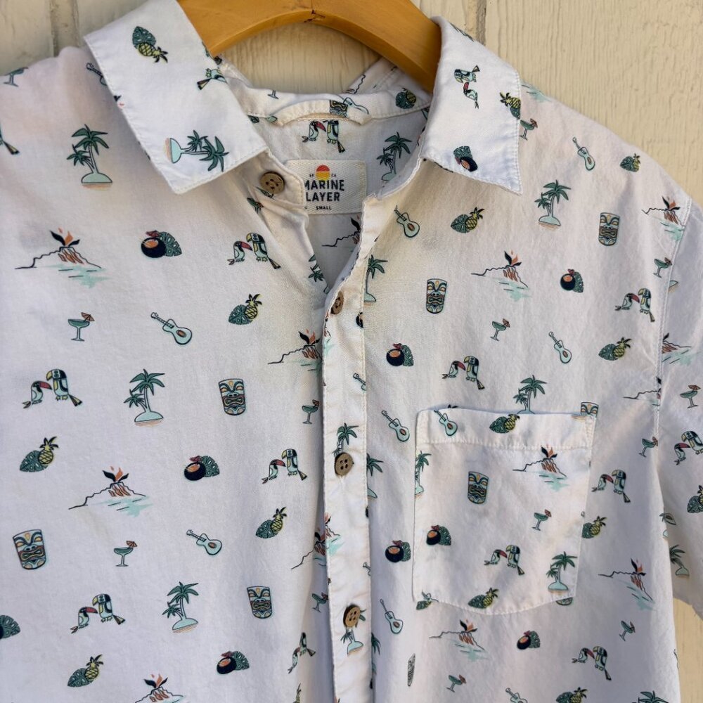 Marine Layer S/S Pohaku Island Print Shirt Men's Small White Tropical Vacation - Picture 4 of 9